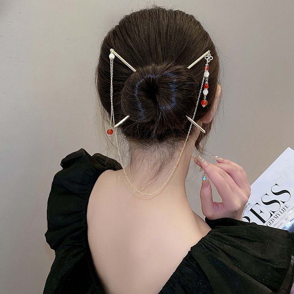 Temperament Fashion Hanfu Headdress Hair Insert For Men Headwear Flower For Women Fan Hair Fork Chinese Style Hairpins Double Tassel Hair Stick Hair Accessories
