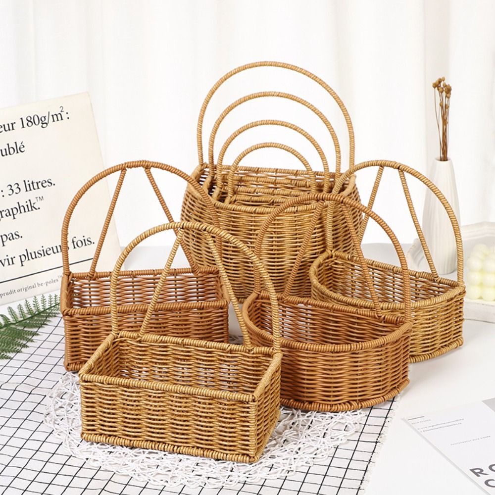 Creative Imitation Rattan Kitchen Storage Basket Brown Home Decoration Hand-woven Hanging Baskets Toilet Rack Sundries Organizer Wall Hanging Basket