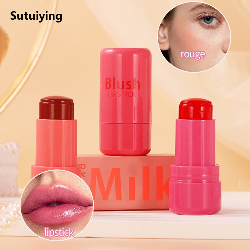 Sutuiying Original Jelly Blush Stick, maquiagem de leite, duradoura, ilumina Luxury bochecha facial, 3 em 1 hidratante, flash brilho labial, rost