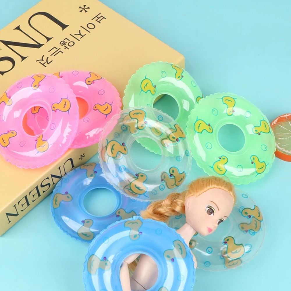Kids Pretend Play Toys PVC Dollhouse Miniature Swimming Ring Dolls Accessories Inflatable Mini Rings Swimming Toy DIY Handmade Duck Bathing Float Lifebelt Model Dollhouse Kids Toys