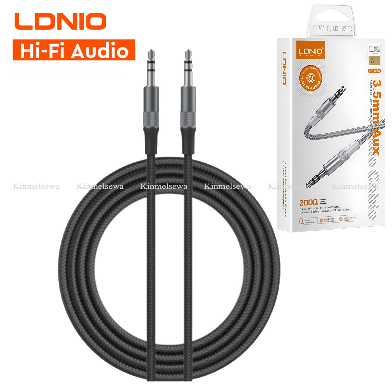 LDNIO LS-Y82A Hi-Fi Audio Aux Cable 3.5mm Male to Male - 2 Meter (2M) Braided Nylon Sound Cord - Anti-Winding & Durable - Universal Jack for Car Stereo, Speakers, Headphones, Laptops & MP3 Players