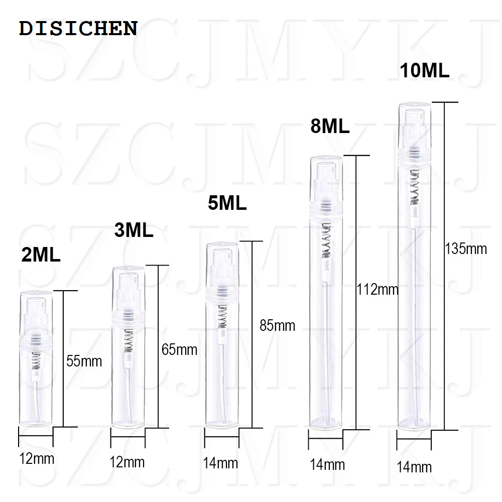 DISICHEN Fashion 5Pcs 10ml 8ml 5ml 3ml 2ml Clear Plastic Spray Bottle Empty Cute Perfume Atomizer for Cleaning, Travel, Essential Oils, Perfume