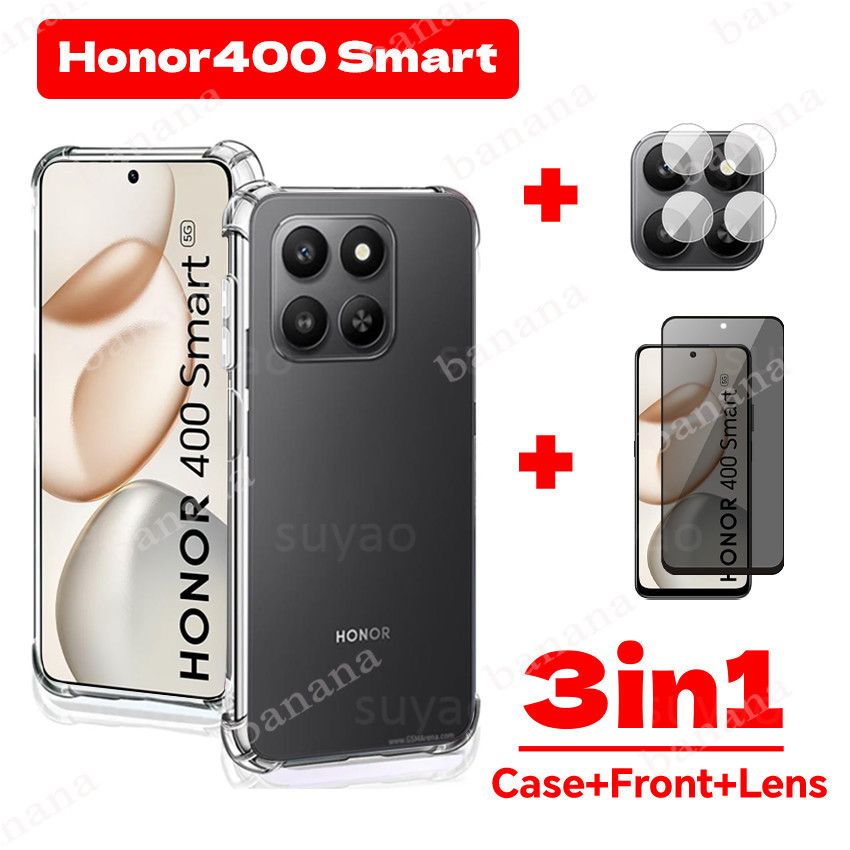 For Honor 400Smart 400 Smart 2025 3in1 Phone Case Clear Transparent Casing Honor400Smart Shockproof Soft TPU Anti-Spy Full Privacy Tempered Peek Glass Screen Protector Lens Film