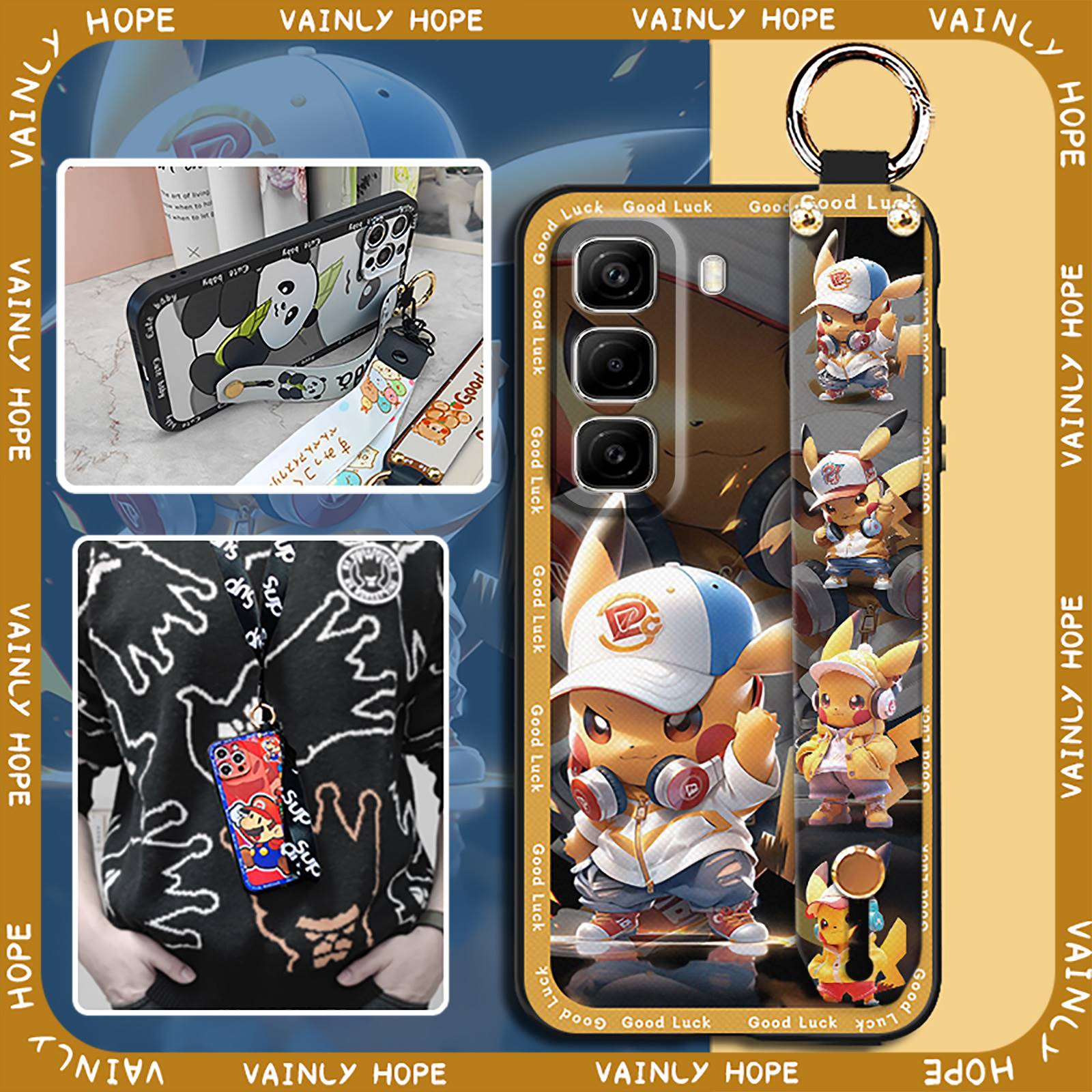 Cartoon Wrist Strap Phone Case For infinix Hot60 5G/Hot60i 4G/X6726/X6728/B Soft case Waterproof Wristband Anti-knock
