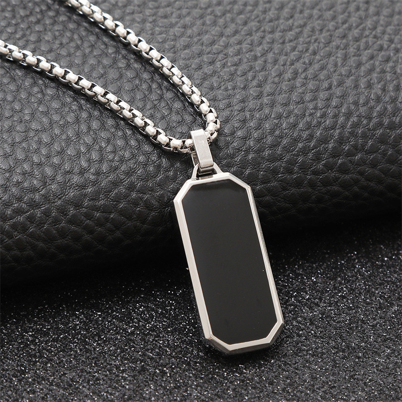 (New) aa016418 black stainless steel square pendant chain necklace titanium steel men Box chain necklace wholesale