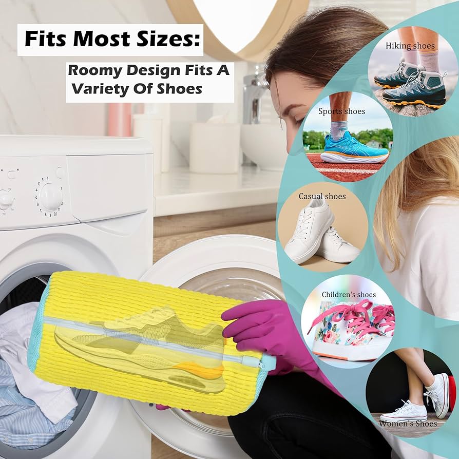 Shoe Washing Bag, (2pcs)Cylinder Reusable Shoe Washing Machine Bag Large Capacity Shoe Laundry Bag With Zipper For Sneakers Running Shoes Sock Toys, Travel Friendly
