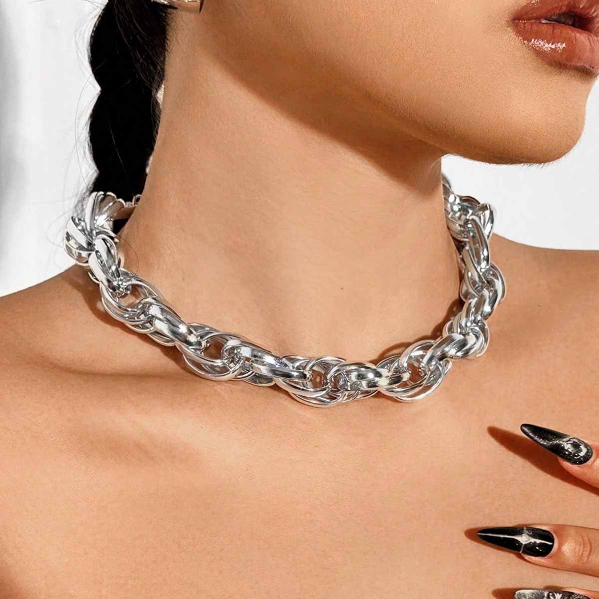 designs】Qifu jewelry simple metal necklace female personality exaggerated twist thick geometric necklace