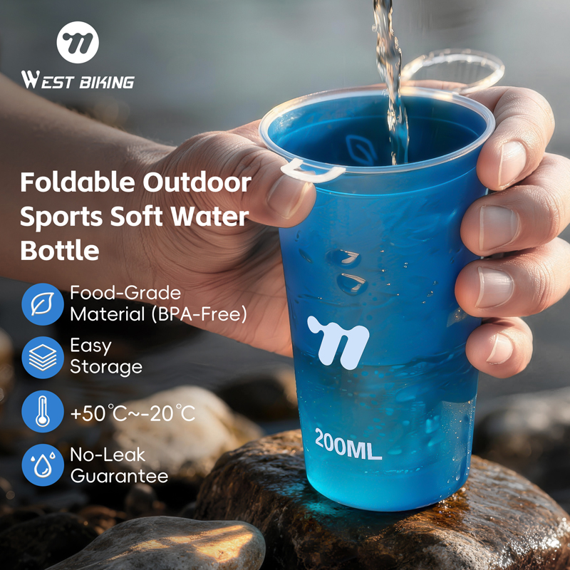WEST BIKING TPU Soft Lightweight Durable Sports Water Bottle Outdoor Riding Running Hiking Portable Folding Water Bottle
