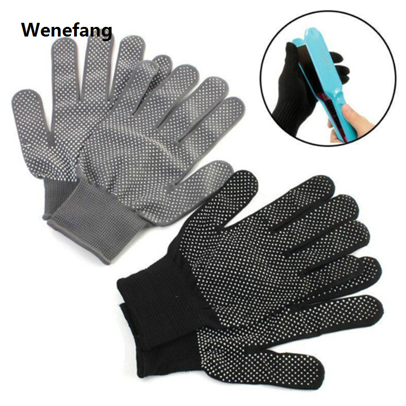 Wenefang 1 Pair Hair Straightener Perm Curling Hairdressing 【2025 Version】 Heat Resistant Finger Glove Black Grey Color