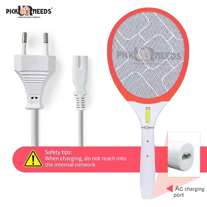 FR-AS High End Durable Pick Ur Needs Mosquito Racket Bat Rechargeable Anti Electric Insect Killer Racquet Bat | Fly Swatter with USB Charging | LED Light (Orange) Macchar Dani Chargeable
