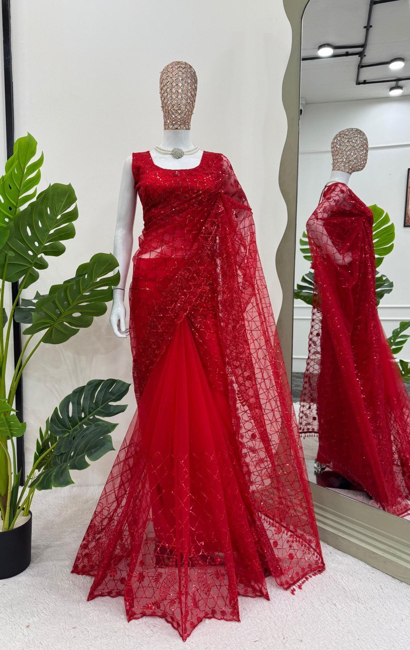 Elegant Soft Net Saree with Thread and Sequins Work By Sapnaaz Fashion