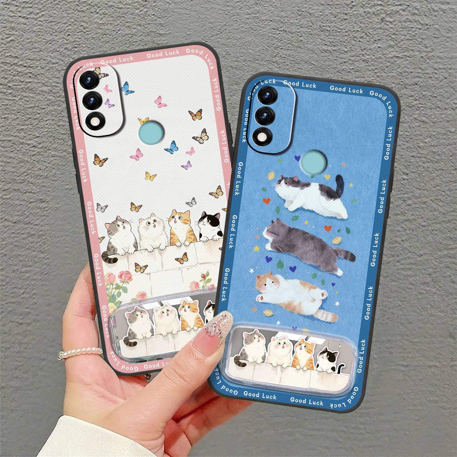 Protective Plush Phone Case For MOTO E20 Embroidery Waterproof Makeup Mirror Silicone Cloth Patch Anti-dust Shockproof