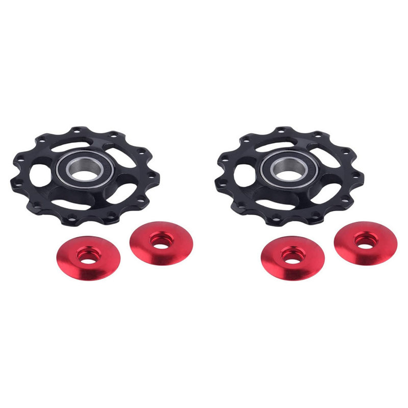 JAERBEE 2X 11T Bicycle Rear Derailleur Wheels Wheel Ball Bearing Front Derailleur Guide Pulley, Black