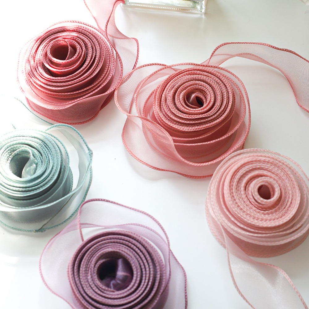 Fashion 40mm 10 yards Roll of Satin Ribbon Mesh Fabric Flower Bouquet Wrapping Organza Ribbon Lace Decorating Weddings Tulle Ribbon