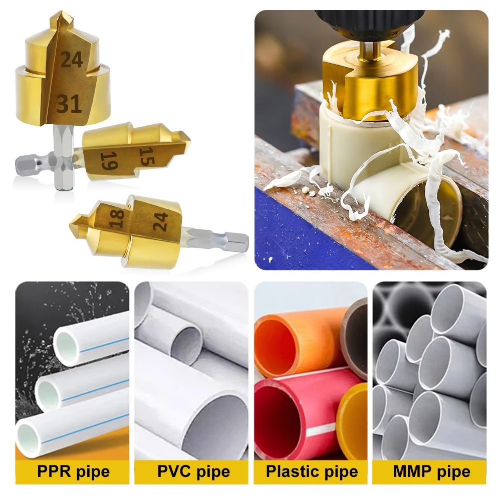 3PCS New Hexagon Shank PPR Lifting Drill Bit 31/24/19mm Water Pipe Connection Tool Stepped Drill Bit High Hardness Steel Effortless Step Drill
