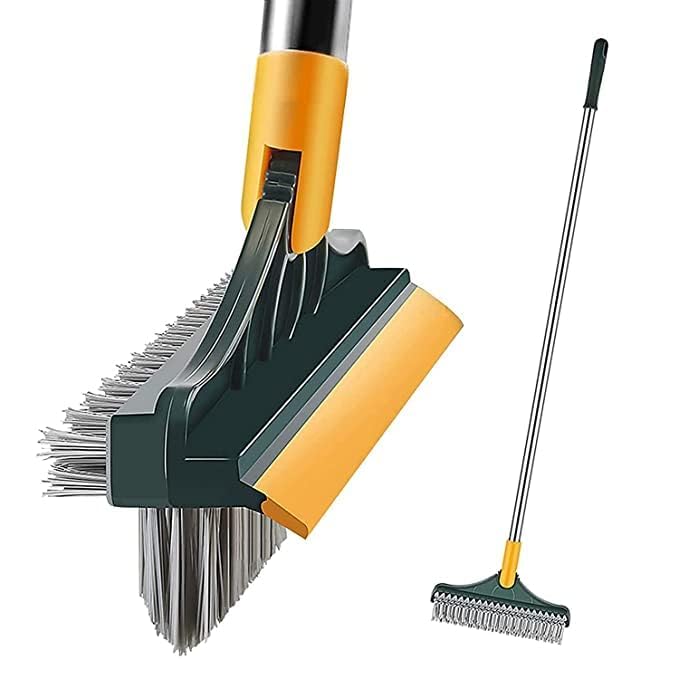 3 in 1 Long Handle Bathroom Cleaning Brush with Wiper, 180° Rotate for Floor/Toilet Cleaning (Multicolor)
