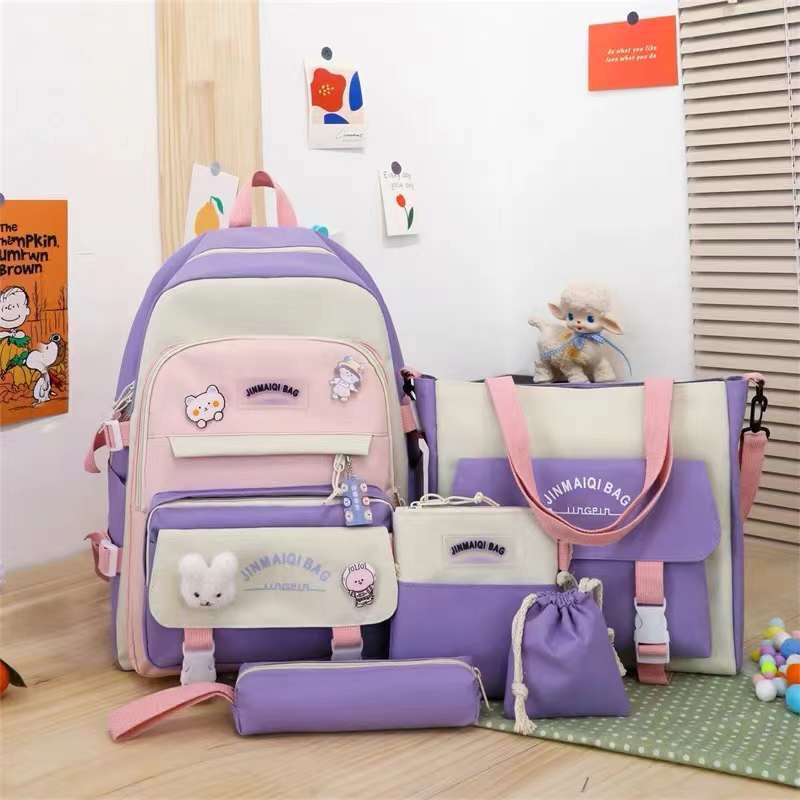 korean style school bag suitable for university and collage girls 5 in 1 women backpack