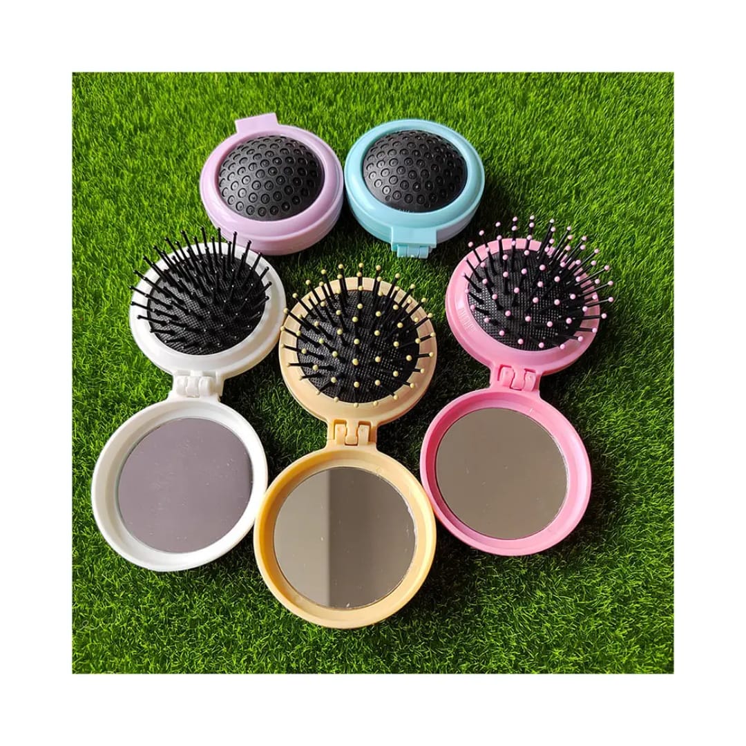 1pc Hair Comb with Folding Mirror | Compact & Portable Women’s Hair Brush | Multicolor