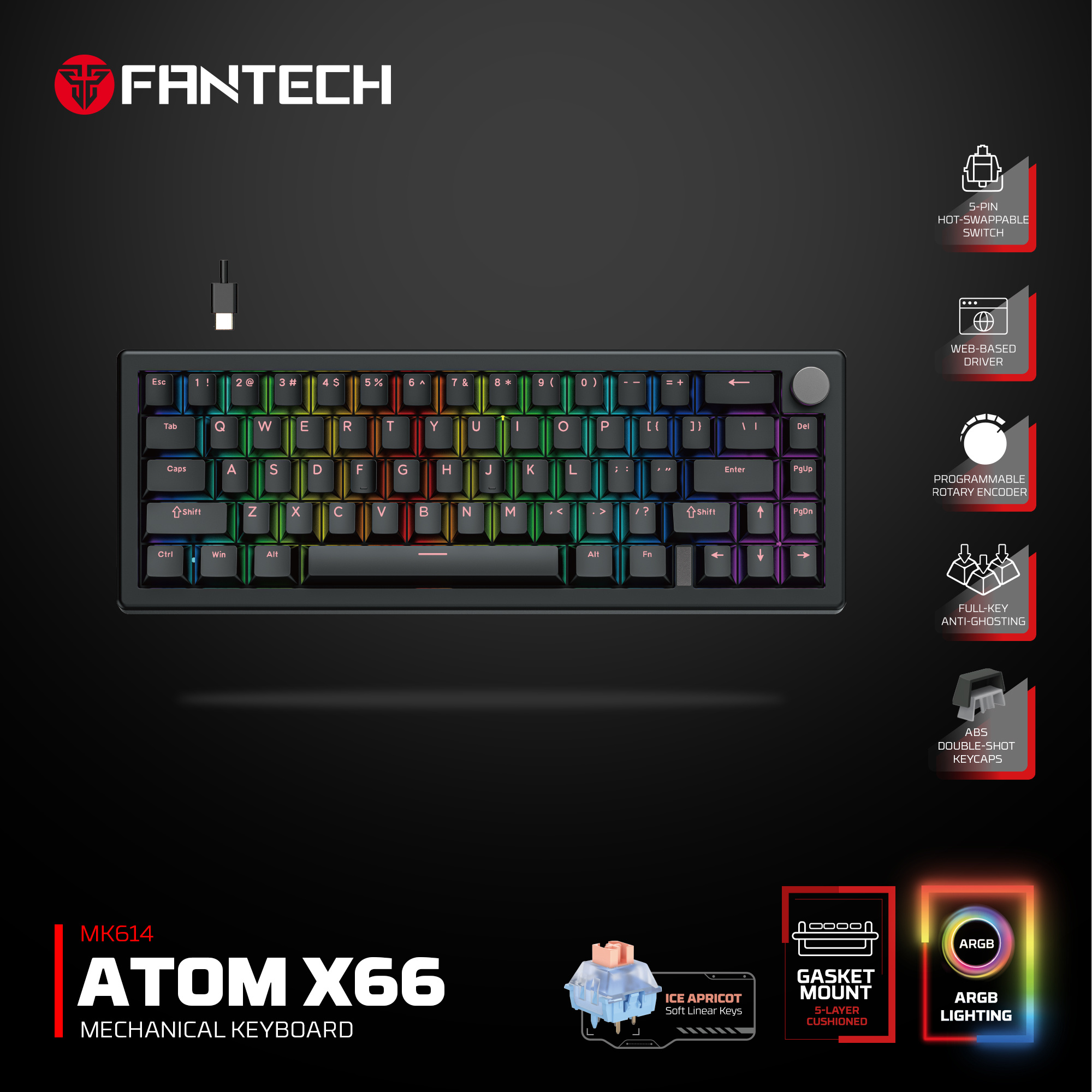 Fantech ATOM X66 (MK614) wired mechanical keyboard (black)