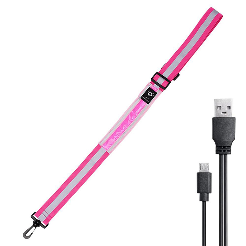 FORIDE LED Reflective Belt Walking Gear,Safety Light for Walkers At Night,Safety Rechargeable Reflective Running Gear,Pink