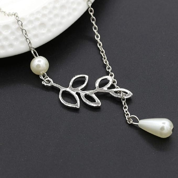 1 Pcs Sterling Silver Leaf Charm Necklace with Pearl Accent | Best Gift For Women, Girls | Adjustable Size