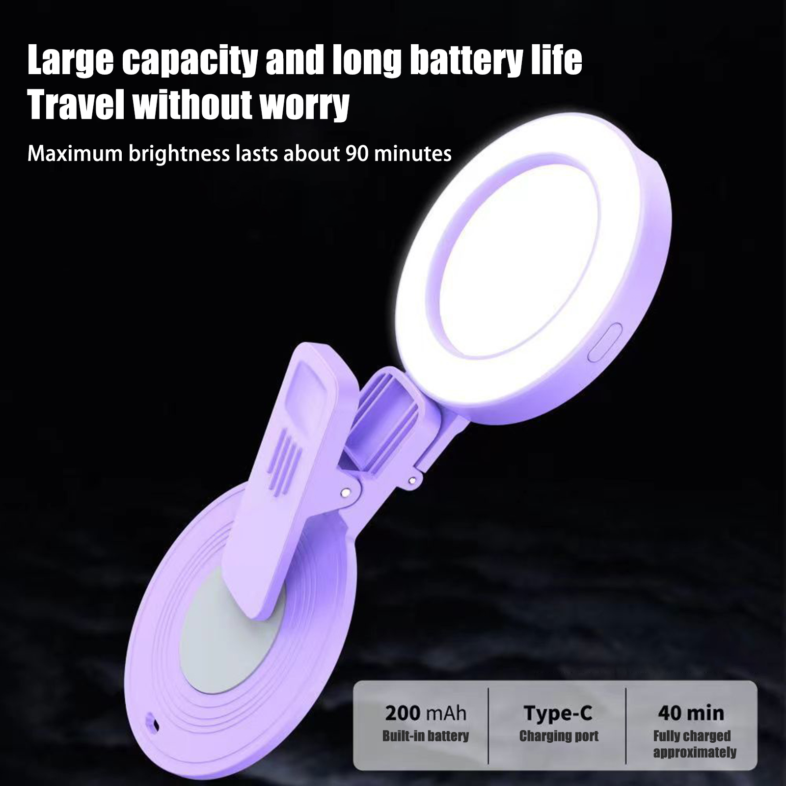 Bizzy Quasar Led Fill Light 180° Rotatable Led Selfie Ring Light with Mirror Super Bright Rechargeable 3 Modes Perfect Makeup Fill Light for Phone Magnetic Selfie Light