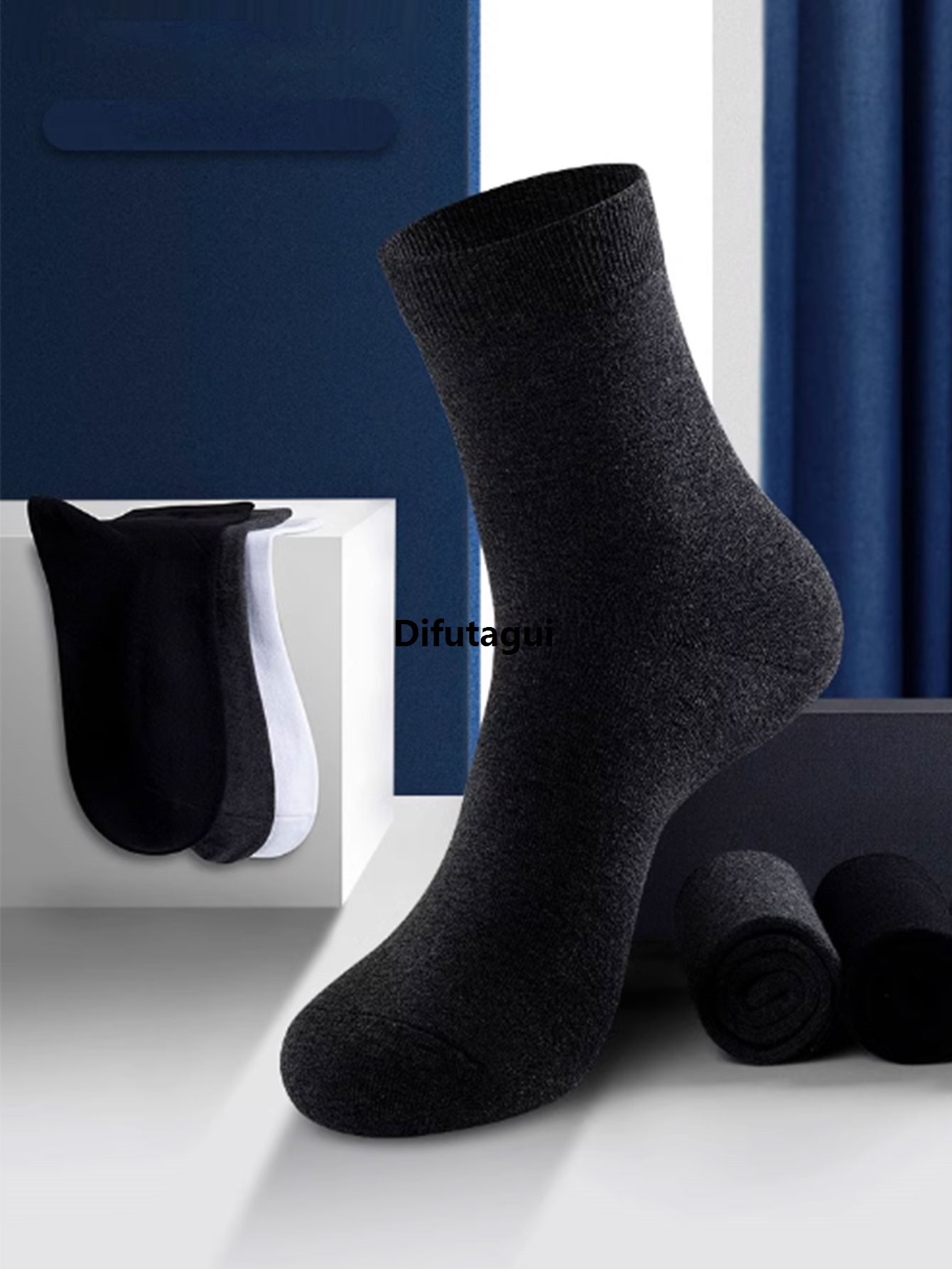 Difutagui Portable Mixed color double 5 men's business solid color medium Special tube socks, sweat-absorbing and deodorant stockings