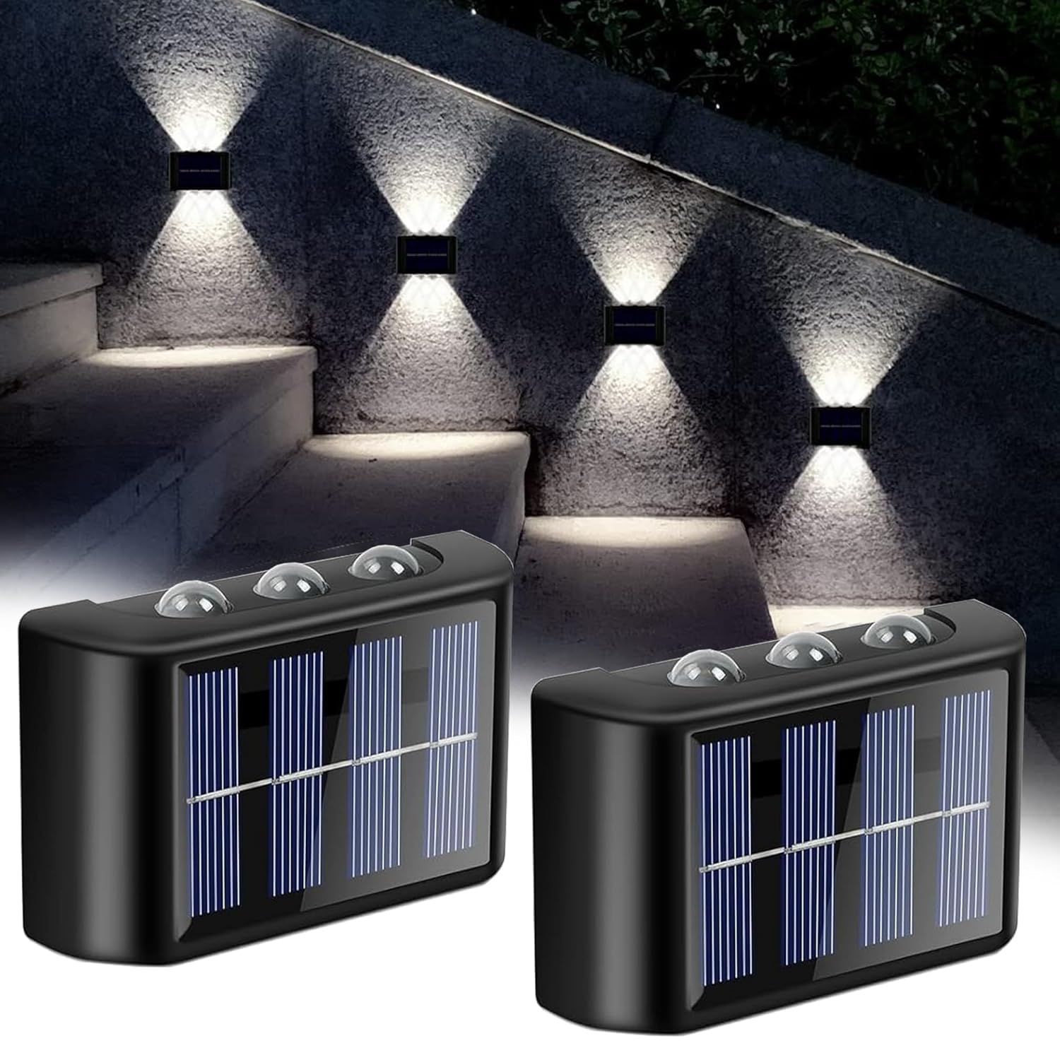 Wireless Solar Outdoor Lights Waterproof Up and Down Wall Lamp Dusk to Dawn Outdoor Lighting Aluminum Housing for Yard Deck Garden Garage Walkway Porch (Set of 2)