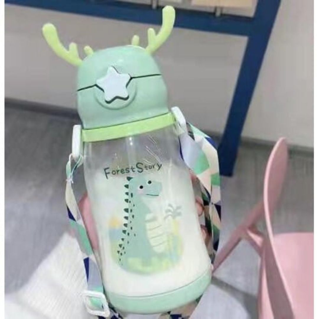 Drinking bottle cartoon children plastic straw cup portable water bottle leakproof 580 ml