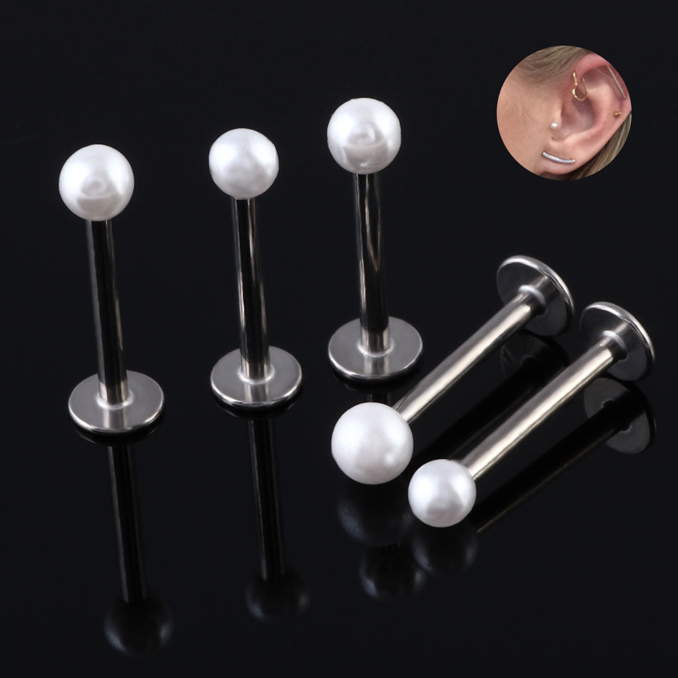 【New arrival】Ear studs lip studs imitation pearl ball popular body piercing jewelry EBAY popular