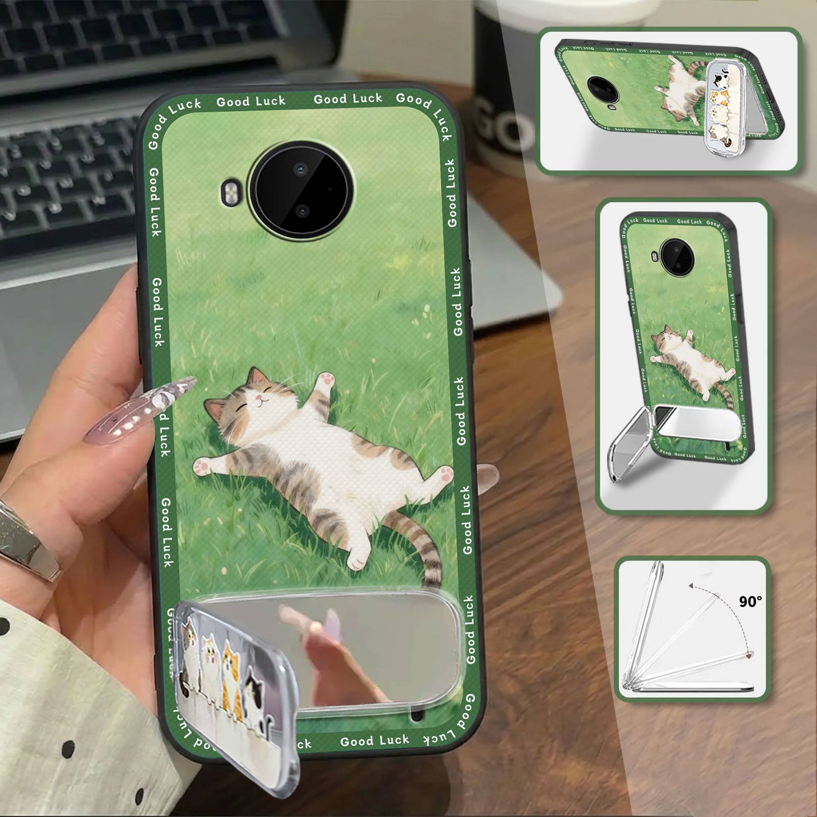 Cloth Patch Anti-dust Phone Case For ZTE Blade A52 Soft case Full wrap TPU Embroidery 3D Back Cover Makeup Mirror Plush