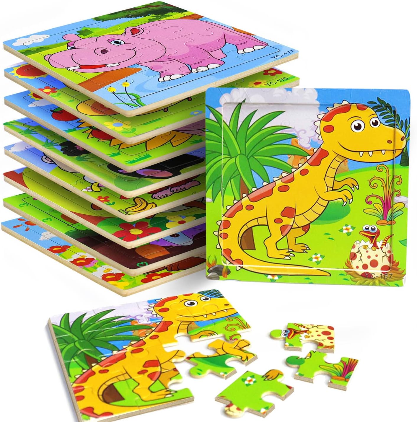 Wooden Puzzle 16 Pcs Assorted Design Wooden Puzzle Board Jigsaw Puzzle Early Educational Wooden Toys for Kids - Colorful Educational Toy (15 cm x 15 cm)