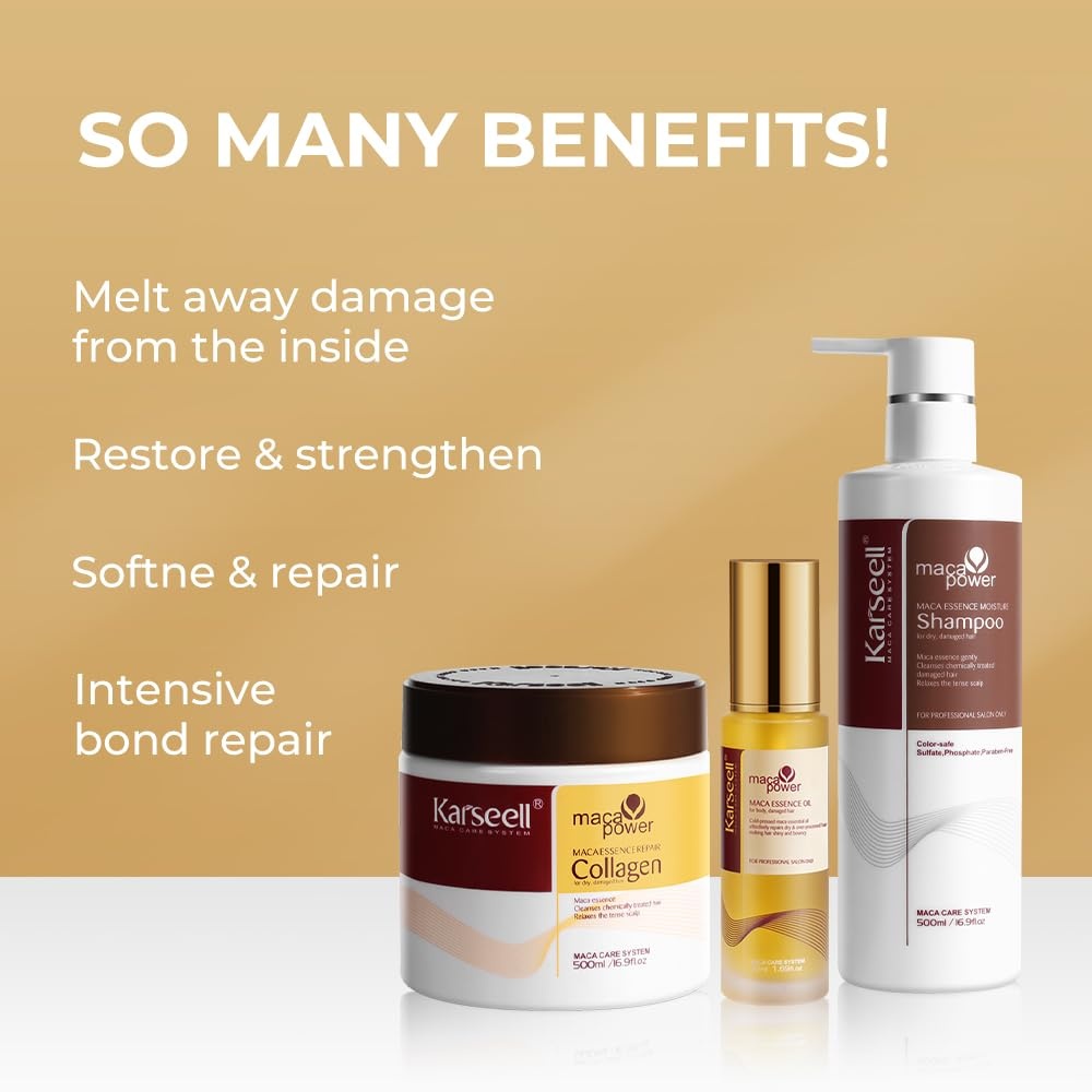 Karseell Collagen maca power Hair Treatment +Hair mask Shampoo+Argan Oil Set By Samayara SUppliers.