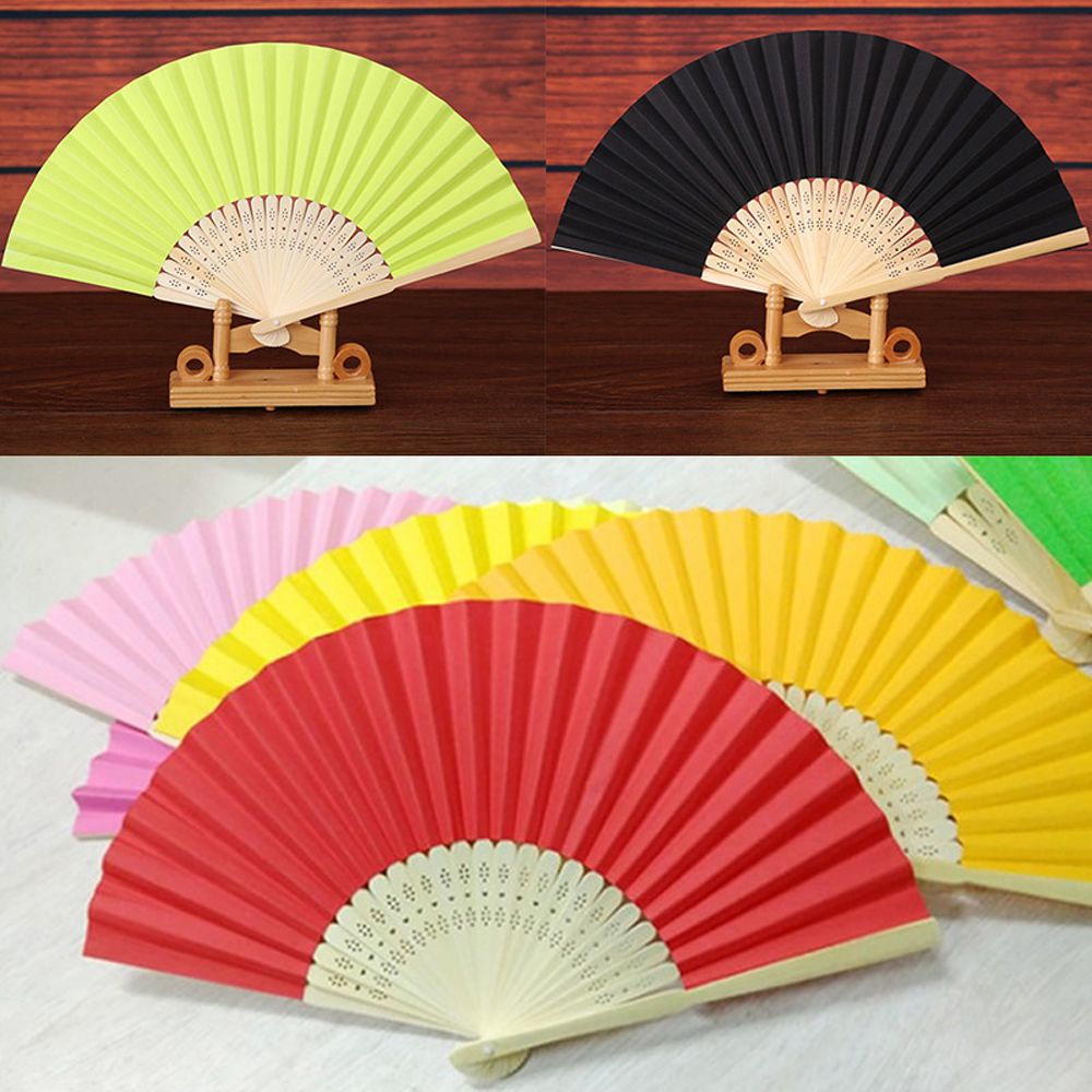 Personalized 18 Colors Portable Chinese Style Wedding Bamboo DecorationTool Solid Color Party Folding Paper Fan Photo Prop Tool Hand Held Fan Dance Fan