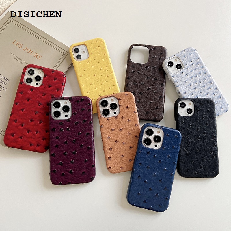 DISICHEN Fashion Set x PU Leather Pro Ma 13 12 15 14 Luxury Ostrich Pattern Phone Case for iPhone 11 15 Hard Shock Protection