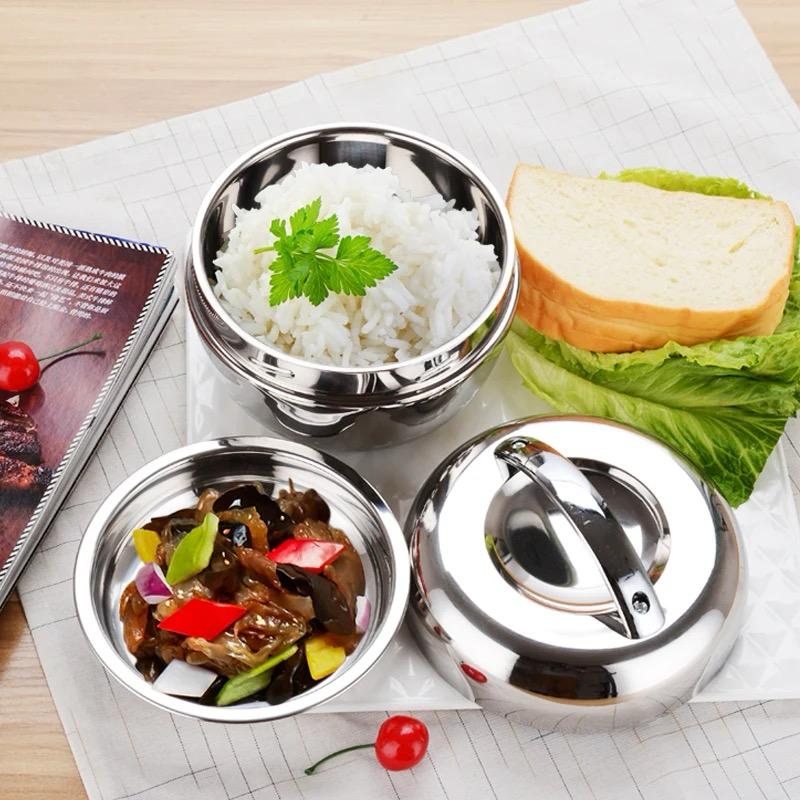 Stainless Steel Double Layer Round Bento Box Food Container Lunch Box For Kids Kitchen Food Box Tableware Thermos Lunch Box