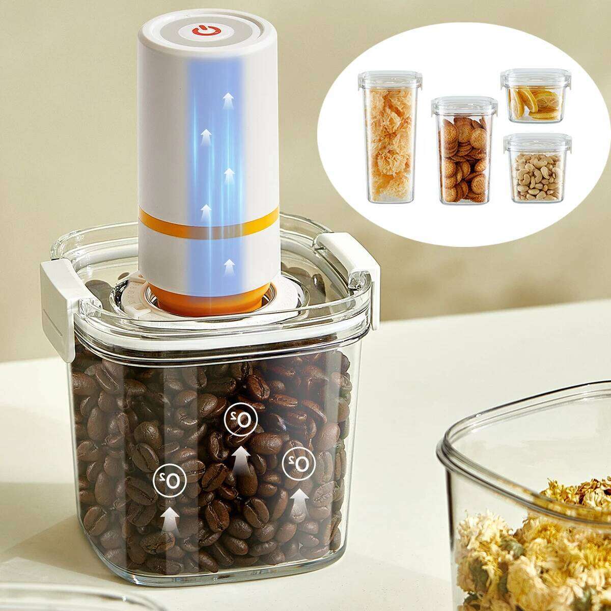 1pc Tank Coffee Beans Vacuum Jar Kitchen Cereals Storage Box Airtight Container Moisture-Proof Sealed Canister