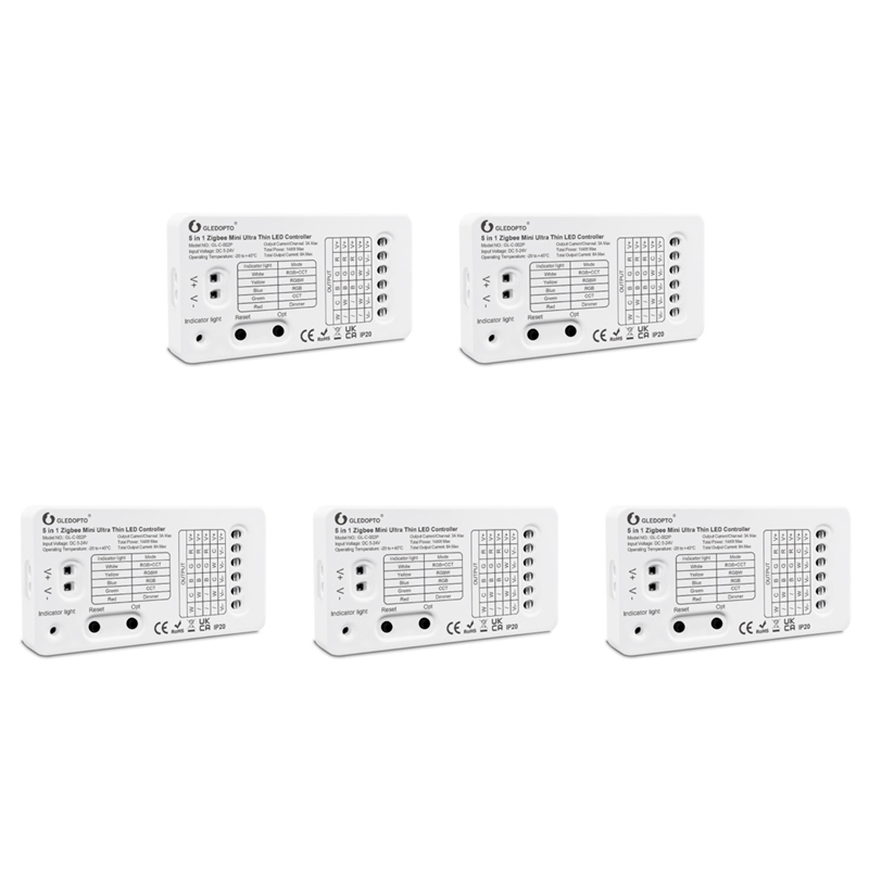 (GGBR)-5X Zigbee 3.0 DC5-24V 5 in 1 RGBCCT/RGBW/RGB/CCT/Dimmer LED Light Strip Controller for TV Backlight Lighting