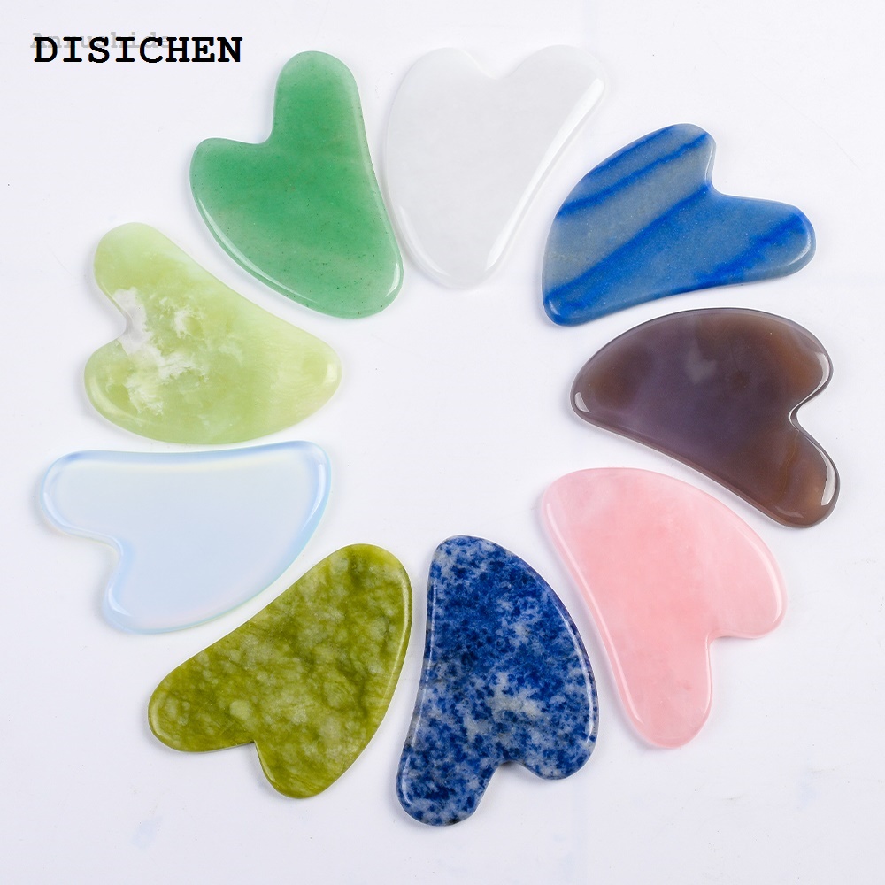 DISICHEN Fashion Anrushide 1pc Heart Shape SPA Massage Jade Crystal Gua sha Scraping Massage Scraper Face Massager Acupuncture Guasha Board Massager