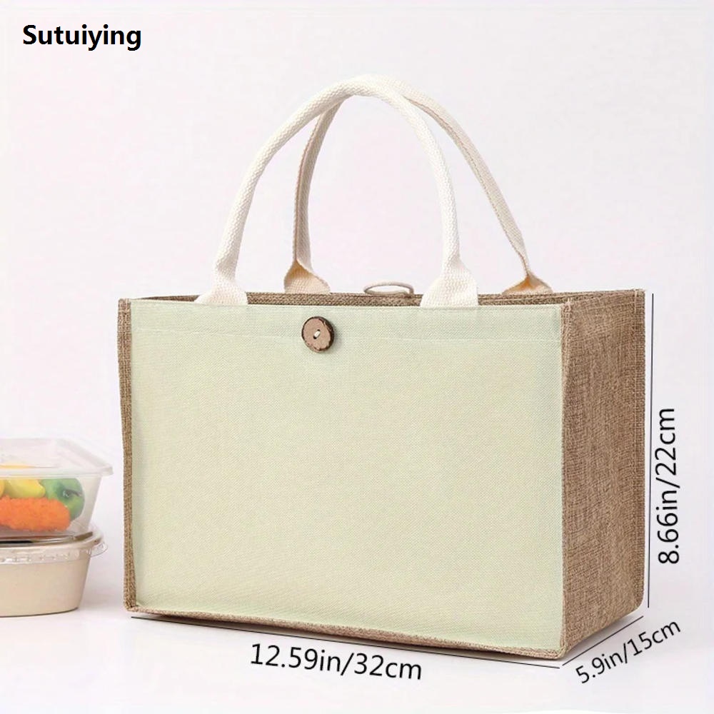 Sutuiying Blank Jute Bag Multifunctional Reusable Tote Bag Eco-friendly Cotton- Canvas Bag for 2025 New Grocery Shopping Art Supply Beach Carryall Casual Accessory Fashion Enthusiasts