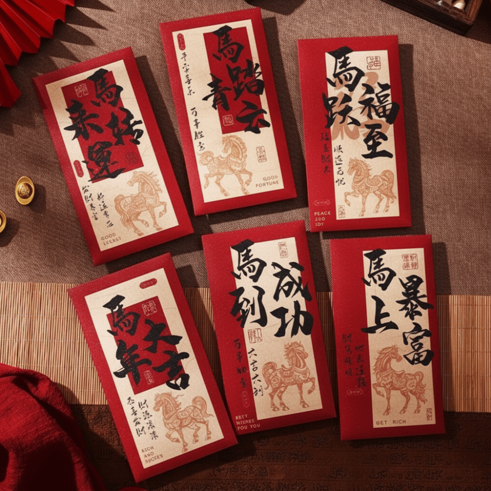 6pcs Individualized Paper Material Red Envelope Traditional Design Bless Words Hongbao Chinese Style Cartoon Pattern Lucky Money Bag Spring Festival