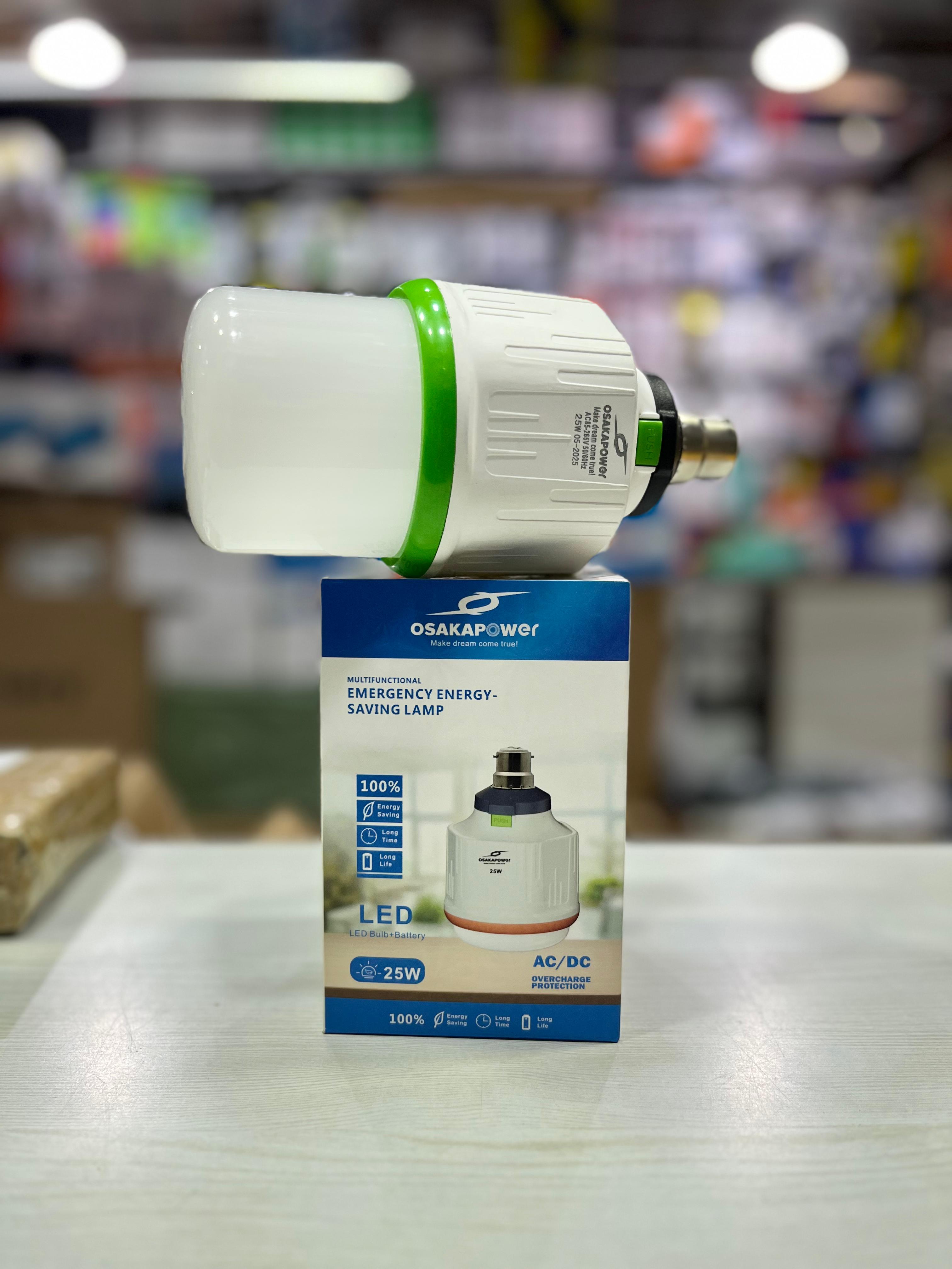 Osaka 25W Rechargeable Emergency LED Bulb - 8-Hour Backup | Dual AC/DC Power