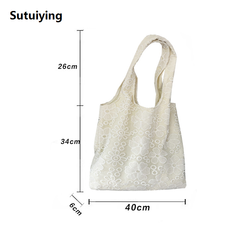Sutuiying Women's Embroidered Black Butterfly Canvas Bag Lace Fairy Leisure 【2025 Version】 Travel Bag Literary Large Capacity Versatile Shoulder Bag|n