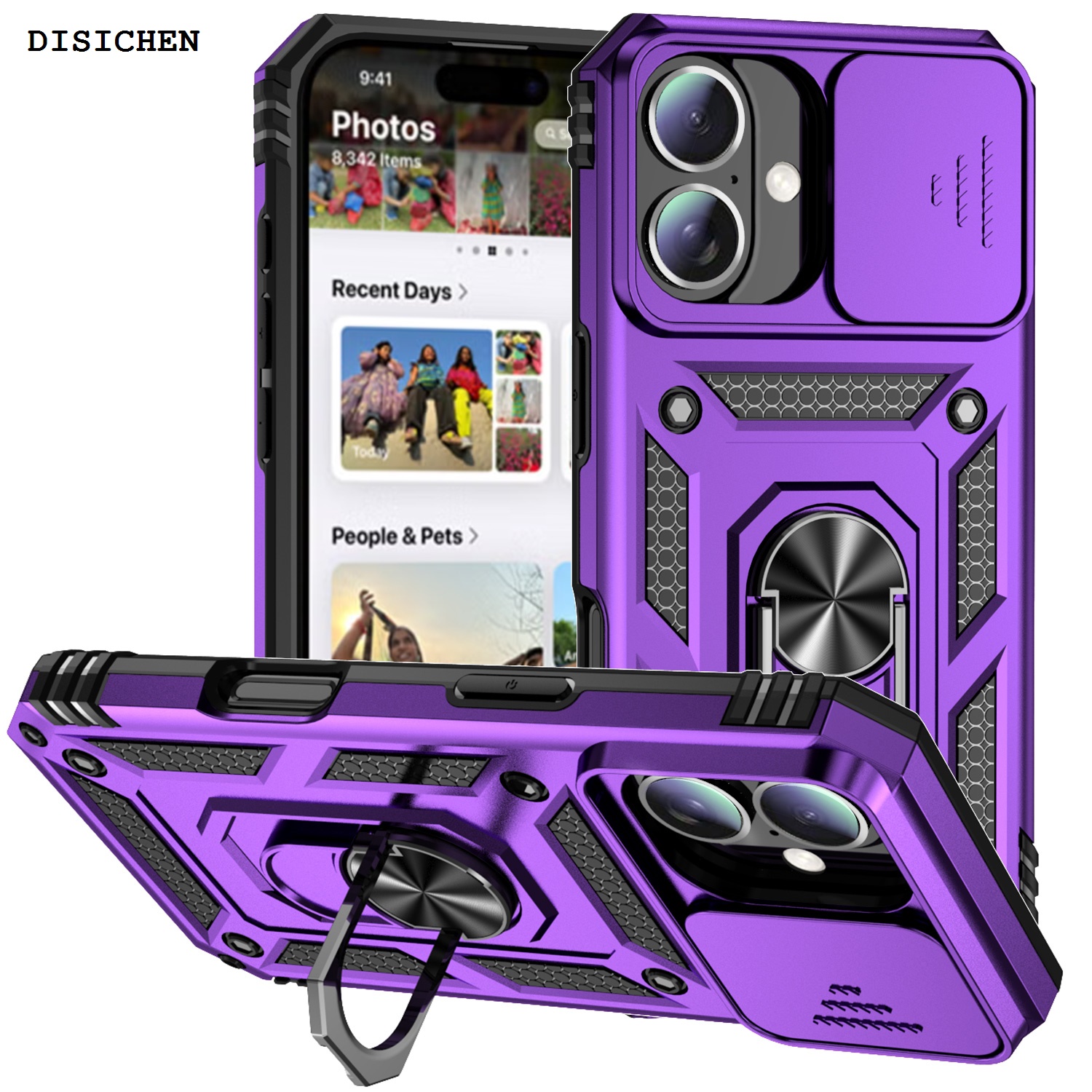DISICHEN Luxury Bracket Phone Case Machine Lens Protection Ring Shock Case, Sliding Phase Plus 1 16 16one 15 for iPhpro 166max Anti