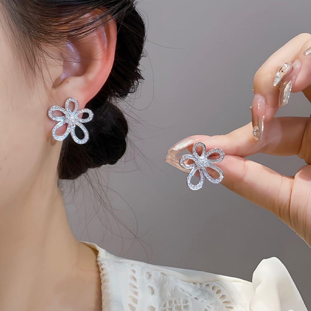 Earrings for Women Sterling Silver Flower Zircon Elegant Korean Western Stud Earrings for girls