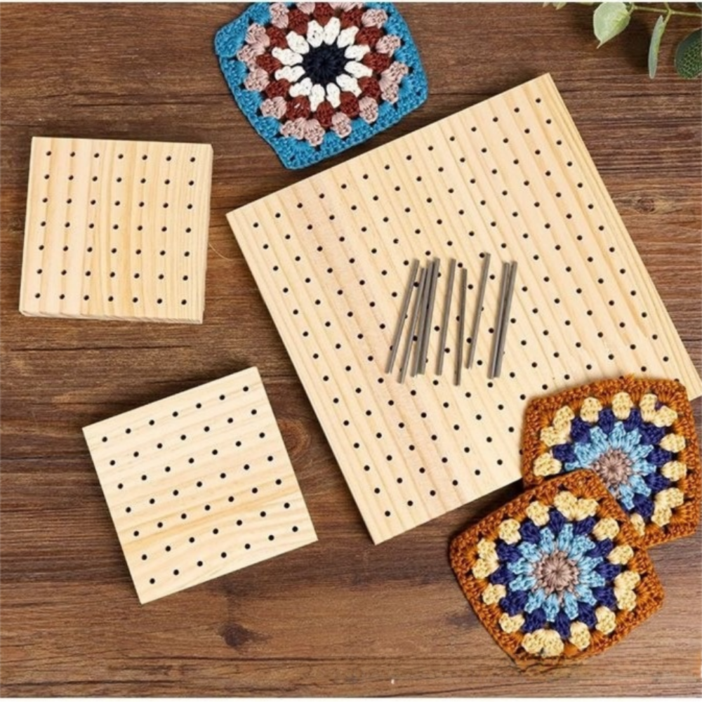 New Wooden Crochet Block Plate Reusable Bamboo Grid Crochet Knitting Board Square Handcrafted Knitting Blocking Mat Sewing Supplies