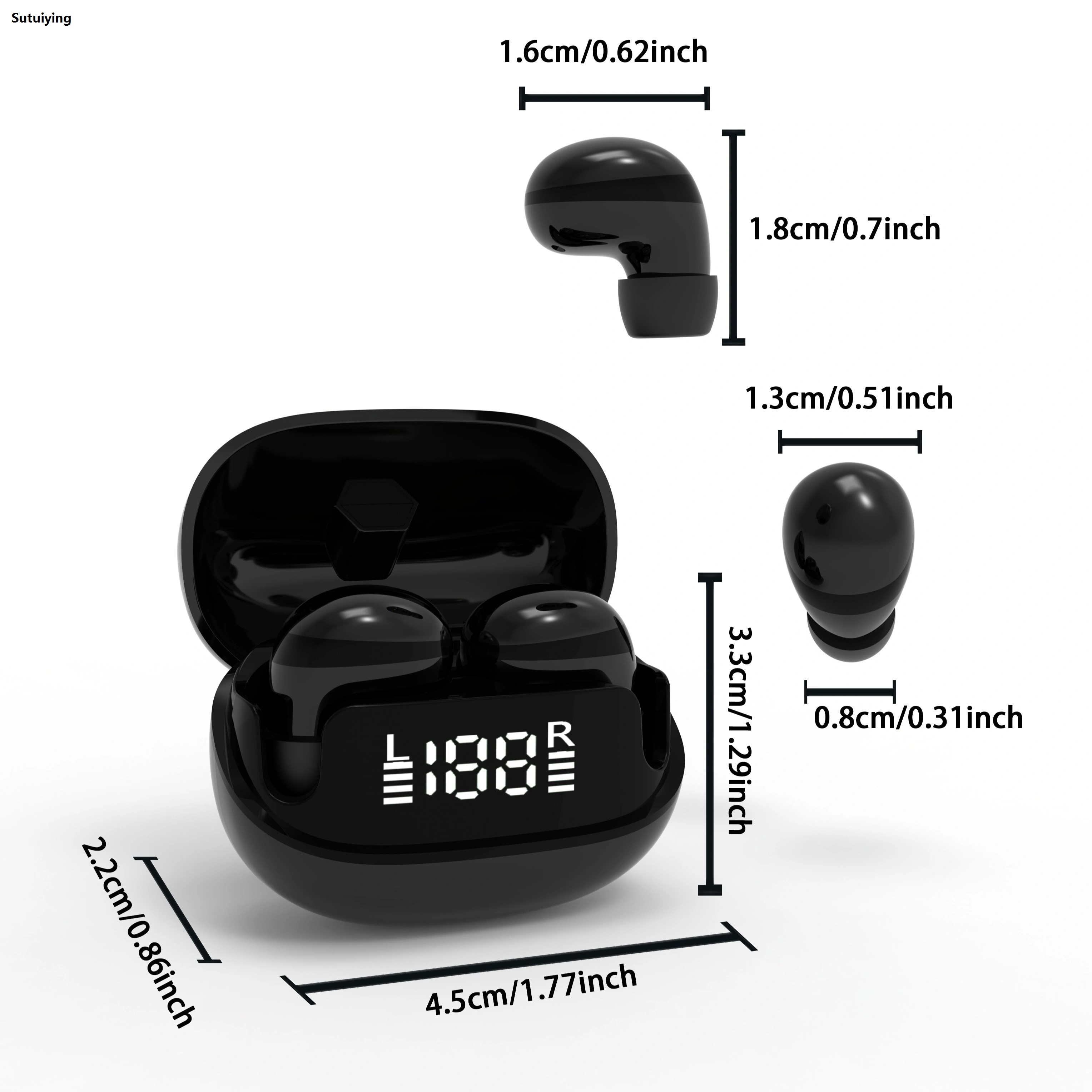 Sutuiying Mini sleep wireless headset 5.3 chip smart digital display with Profesional microphone HD call super subwoofer for Android IOS phones