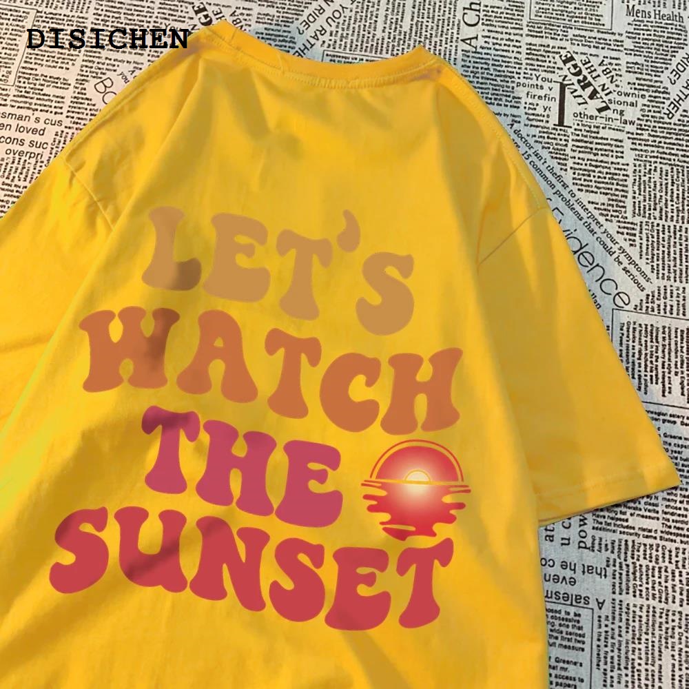 DISICHEN Original Couple Breathable Fashion Cotton Cartoon Harajuku Men Women Print Sunset LetSWatch Clothes Summer T-Shirt T-Shirt Top