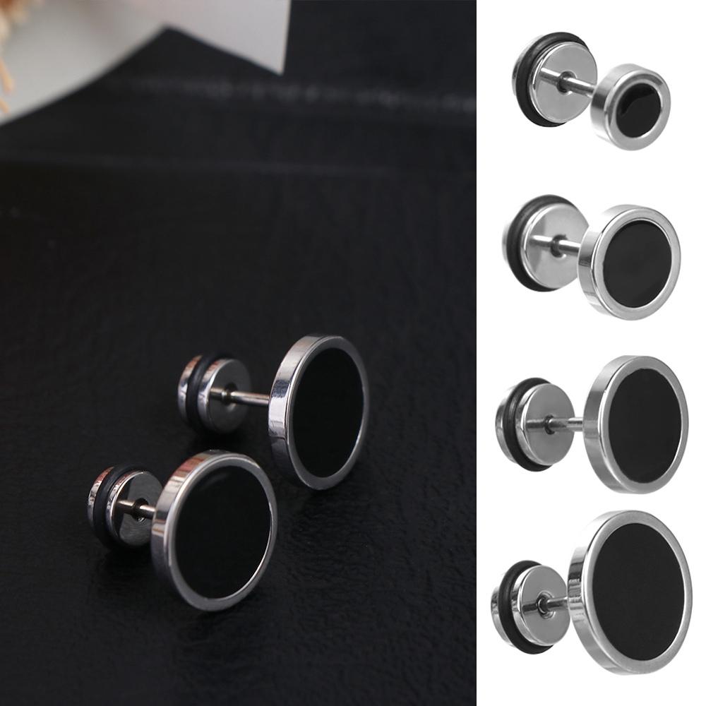 Cool Round Black Stud Earrings Street Wear Oil Drip Hip Hop Earring Hip Hop Stainless Steel Fashion Stud Earring Men