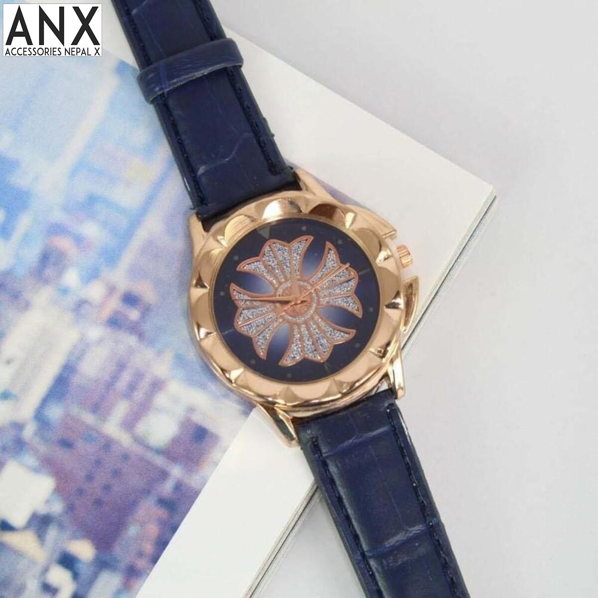 ANX Blue Round Dial Fancy Watches For Women